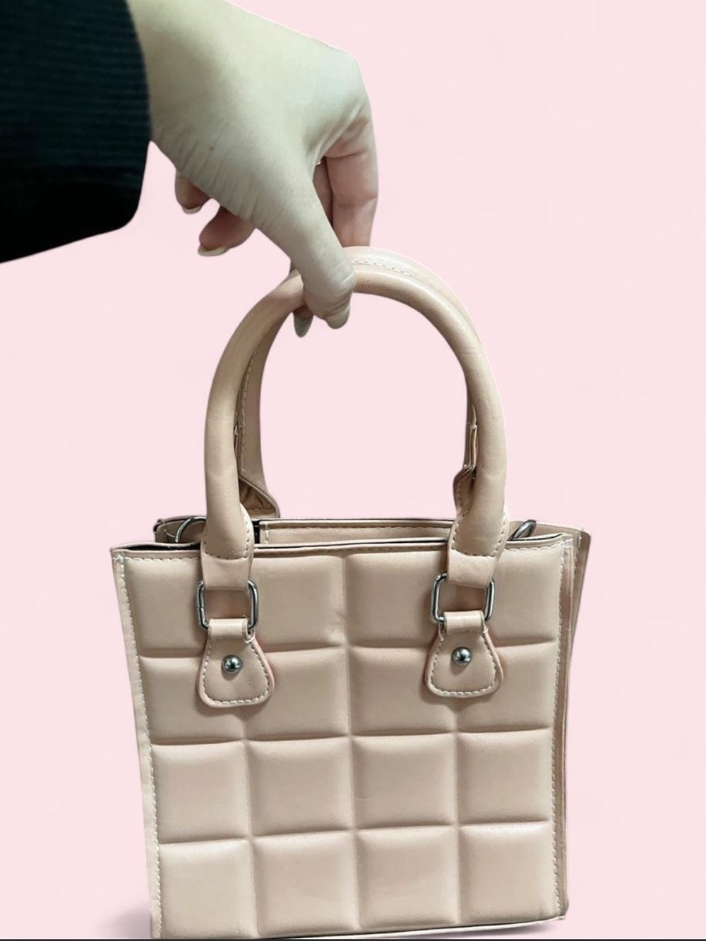 Light Pink Quilted Mini Tote / Crossbody